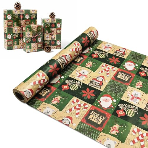 Papel De Regalo NavideñO, Rollo De 43 Cm × 15 M Material De Embalaje Reciclable Adecuado Para Envolver Regalos Y Decorar En Navidad, CumpleañOs Y Fiestas (Christmas Plaid)