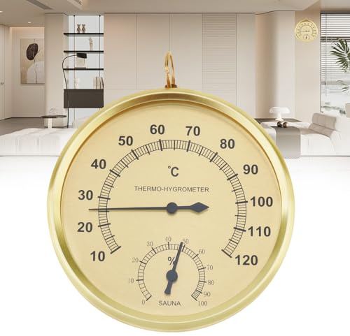 Smgda Analog Hygrometer Thermometer for Indoor Weather Dial Gauge Indicator Temperature and Humidity Monitor Hanging Hygrometer for Wall, Table, Garden, Greenhouse or Office Decorative (Gold 4.3inch)