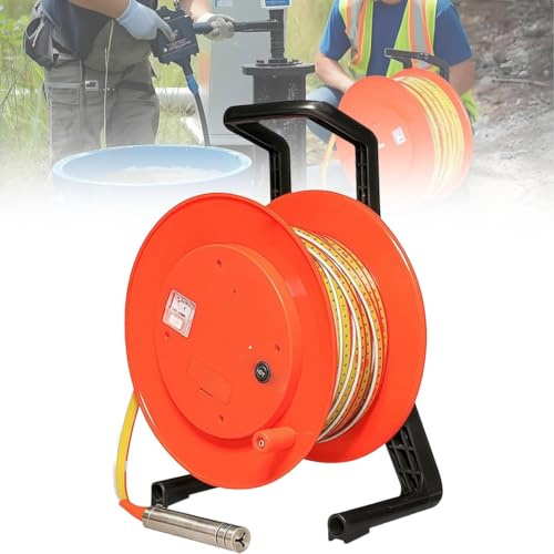 MazmornFly Portable Deep Well Water Level Meter Indicator Water Level Gauge Borehole Depth Measurement Steel Tape Ruler Dip Meter Depth 30m 50m 100m 150m 200m 300m 200m(656ft)