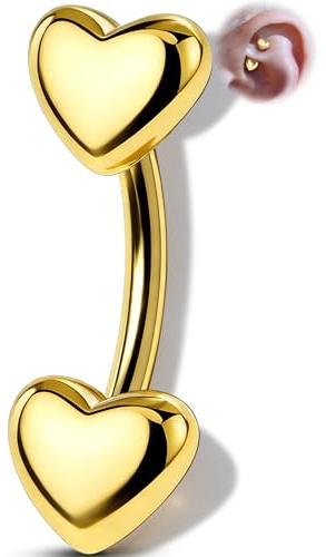 OUFER 16G Cœur Boucle d'Oreille Rook Or Eyebrow Piercing 316L Acier Inoxydable 6/8 mm Barre Courbée Minimaliste Bijou de Corps pour Sourcil Tragus Conch Cartilage