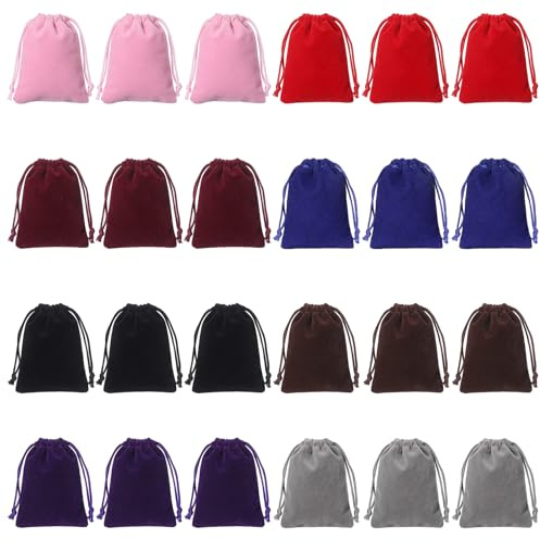 HJZHII 24Pcs Velvet Bags with Drawstrings, Soft Velvet Gift Bags Colors Mixed Drawstrings Velvets Gift Bag Multicolor Dice Bag Jewelry Pouchfor Jewelry Tokens Gaming Accessories Party Favors