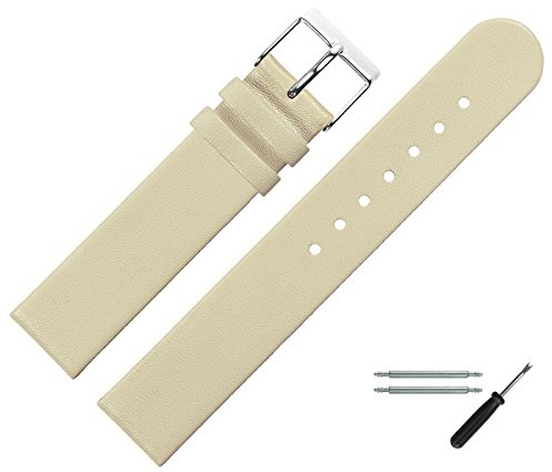 MARBURGER Uhrenarmband 12mm Leder Beige Silber - Montage Set 7611221000120