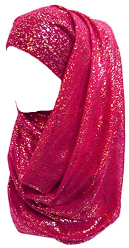 Scialle avvolgente da donna in stile hijab musulmano, con glitter dorati, leggera, Magenta, taglia unica