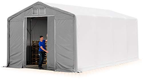 TOOLPORT Lagerzelt Zelthalle 5x8m mit Schiebetor - durchgehende PVC Plane 850 N - Wasserdicht 3m Seitenhöhe