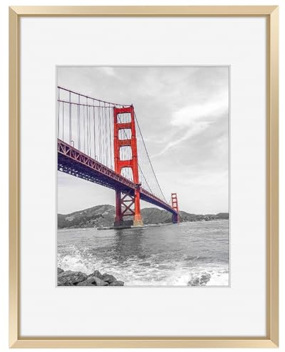Frametory Cornice portafoto da 28 x 35 cm in alluminio con passepartout color avorio, per foto da 20 x 25 cm, in vero vetro, collezione di cornici in metallo (oro, confezione da 1)