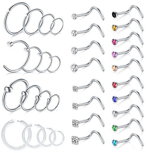 D.Bella 18G Nasenring Nasenpiercing Chirurgenstahl Spirale Nasenstecker Nase Hoop Ring Klare Nase Retainers für Frauen Männer