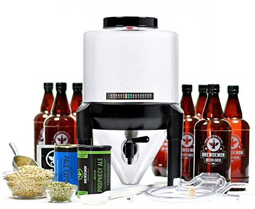 BrewDemon Kit professionale per la produzione di birra artigianale con bottiglie, fermentatore conico elimina i sedimenti e rende una grande degustazione di birra fatta in casa - kit da 2 galloni