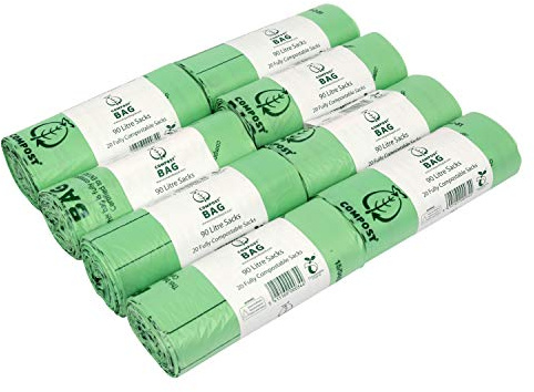 90L x 160 Compostable Compost Bag Food Waste Sacks - Commercial size - 90 Litre Food Waste Bin Liners - EN 13432 - with Composting Guide