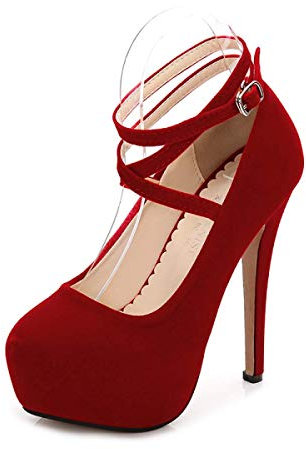 CYwinterB Talons Hauts Sexy en Daim Talon Aiguille Plate-Forme Pompe élégant Bout Rond Bretelles à la Cheville Talons Hauts Chaussures de mariée Chaussures habillées Chaussures pour Femmes 35-46