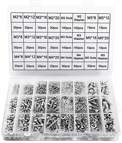 Homtone 1220 Stück M2 M3 M4 M5 304 Edelstahl Schrauben Muttern Sortiment Set, Sechskopf-Knopf Zylinderschrauben mit Innensechskant Gewindeschrauben mit Muttern, mit Sechskantschlüssel
