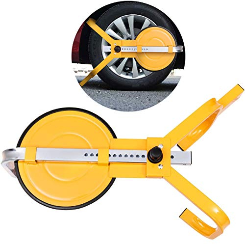 RELAX4LIFE Radkralle aus Stahl, Reifenkralle mit Saugnapf, ideal für 13-15 Zoll und max. 220 mm breite Reifen, Parkkralle, Wegfahrsperre für Diebstahlschutz, für Autos, Pkw, Anhänger, Wohnwagen, Gelb