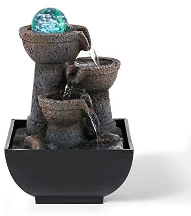 Dyna-Living Tischbrunnen mit Rollender Kugel, Tischplatte Zimmerbrunnen Wasserfall Brunnen für Indoor Wasserbrunnen für Home Office Decor, Polyresin