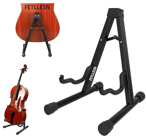 FETLLESN Adjustable Cello Stand,A-Frame Folding Cello Support Stand Compatible for Violin 1/8-4/4 Cellos Guitars Electric Bass Electric Guitar Stand Acoustic, Black