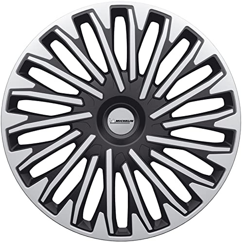 Michelin 009028 Enjoliveurs 14'' pouces – NVS SOHO Argent et Noir – Set de 4 – Design Sport et Élégant – Résistants aux Chocs – Fixation Facile – Compatibles Voitures avec Jantes Acier ou Tôle