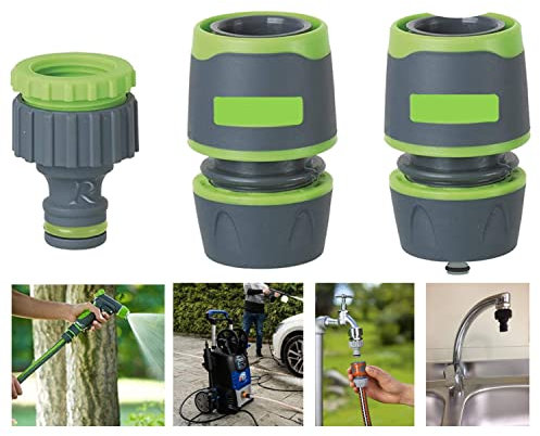 Parpyon® Kit Raccordi per tubo irrigazione 3pz per Rubinetto Giardino 1/2 pollice con porta gomma - set 3 pezzi raccordi rapidi per rubinetti lavabo da esterno con teflon (Kit 3 Raccordi)