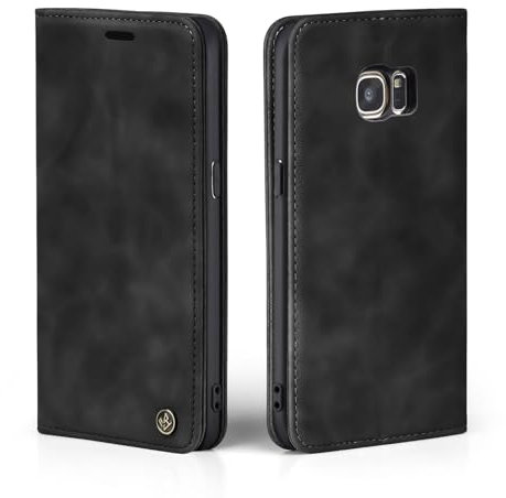 LBH Handyhülle für Samsung Galaxy S7 Edge in Schwarz mit Karten- und Geldfach Smartphone Hülle mit Standfunktion Flip Case Schutzhülle Magnetverschluss Vintage