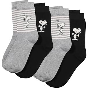 ONOMATO! Peanuts Snoopy Damen Strümpfe Socken 4er Set, Größe:39/42