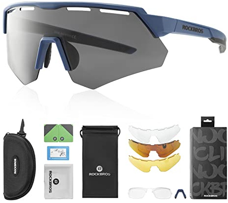 ROCKBROS Occhiali da Sole Ciclismo, Occhiali Polarizzati per Bici MTB Uomo Donna, Occhiali Sportivi con Lenti Intercambiabili, Protezione UV400