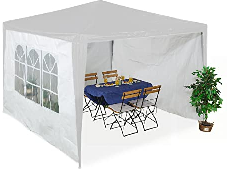 Relaxdays Seitenteile für Pavillon, 3er Set, 2x3 m, wasserdicht, Seitenwände mit Klettverschluss, PE, mit Fenster, weiß