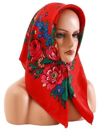 Women's Fashion Printed Headscarf Russian Square Dust-proof Sunblock Warm Shawl Multi-functional Scarf (Red)