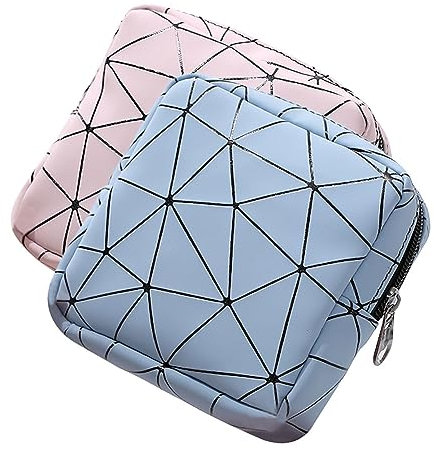 JIHUOO Lot de 2 sacs de rangement pour serviettes hygiéniques et menstruelles avec fermeture éclair, porte-tampons, sac à main, trousse de toilette de voyage, pochette de maquillage multifonction bleu
