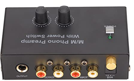 Preamplificador de Fono PP500P, Preamplificador de Tocadiscos de Operación de bajo Ruido Profesional, Adaptador CC de 12 V, Conecta Tocadiscos a Entrada, Amplifica Música