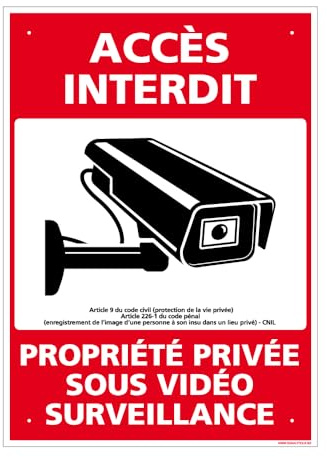 Signalétique.biz France - Panneau Accès Interdit, Propriété Privée Sous Vidéo Surveillance Alu 2 Mm - 300 X 420 Mm Signalisation Rectangulaire Prépercée Avec Kit De Fixation Fabrication Française