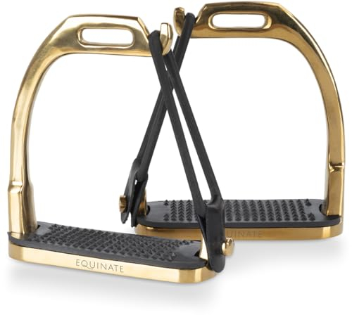 Equinate Sicherheitssteigbügel Belfast 12cm Gold - Mit Anti-Rutsch Trittfläche aus Gummi - Steigbügel für Erwachsene und Kinder - Entlastet die Fußgelenke - 2 Stück