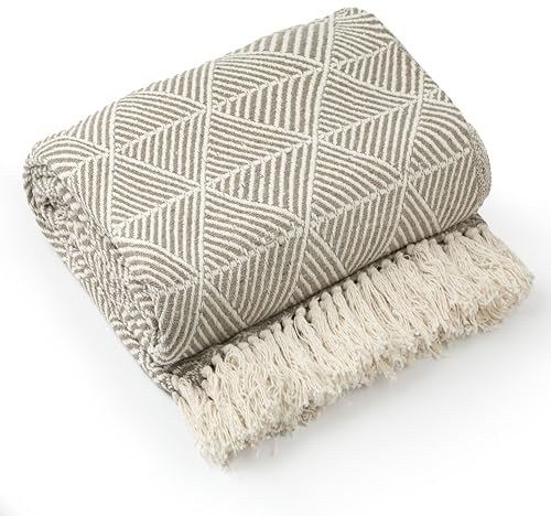 Emma Barclay Throw Blanket For Sofas Bed Extra Large Recycled Cotton Throws For Settees In Natural Throw Scandi Woven Blankets - Zahra Collection 90 x 100 (229cm x 254cm) Natural