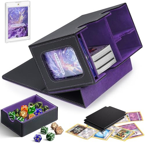 MTG Deck Box for Commander, Card Deck Case Holds 160+ Double-Sleeved Cards with Dice Tray, Magnetic PU Leather Card Storage Box for Magic TCG CCG EDH Cards