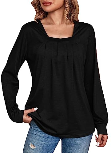 Uwdiohq T-Shirt da Donna a Maniche Lunghe con Scollo e Maniche a Sbuffo Pieghettata Maglione Invernale Lungo Maglie Basic Donna Manica Lunga Maglietta Manica 3/4 Donna Magliette Paillettes