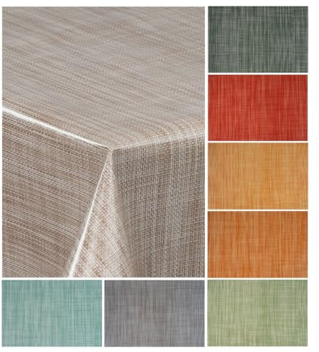 laro Wachstuch-Tischdecke Wachstischdecke Gartentischdecke Leinenoptik, Muster:Leinenoptik Beige Braun, Größe:100x200