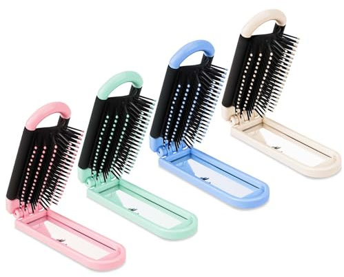 4 Stück Mini Haarbürste, Haarbürste Klein Reisebürste mit Spiegel Kompakt Haarbürste Faltbare Haarbürste Herren Tragbarer Haarbürste Pocket Reise Haarbürste Haarmassagekamm für Frauen und Männer