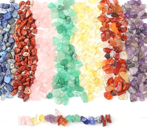 HERZONE ca. 430 st 7 chakra ädelstenspärl, naturliga stenpärl, att sätta ihop, för DIY-armband, halsband, smyckestillverkning (7 chakra)