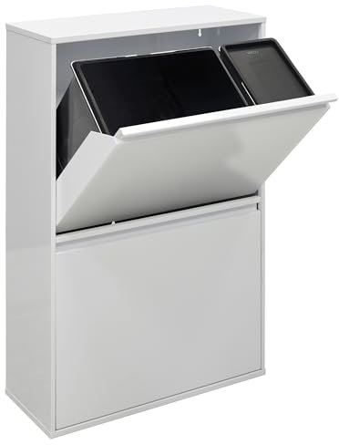 ARREGUI Basic CR601-B2 Mülltrennsystem aus Stahl | 4 Fächer Mülleimer für die Küche | 1 Extra Großer Eimer | 23+11+17+17 L (68L) | 4 Fach Abfalleimer mit Inneneimern aus Kunststoff mit Griff | weiß