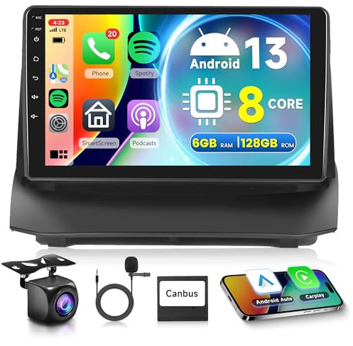 6G 128G Android Car Stereo for Ford Fiesta 2009-2014 with Wireless Carplay Android Auto, Rimoody 9 Inch Touch Screen Car Radio with GPS Navigation Bluetooth FM RDS WiFi Backup Camera