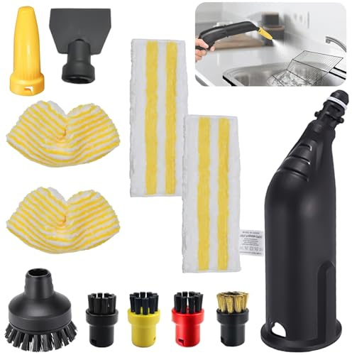 9 pezzi per accessori Kärcher pulitore a vapore SC1 SC2 SC3 SC4 SC5, spazzola rotonda, spazzola piatta, ugello curvo, spazzola a vapore manuale, rivestimento per panno di pulizia per pulitore a vapore