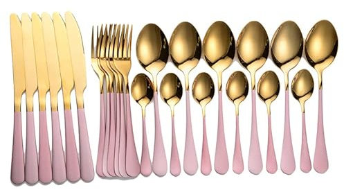 MMRTDJDR Ensemble de Couverts de Couverts de Couverts en Acier Inoxydable 24pcs Sente de Couverts en Acier Inoxydable Steak Fork Café cuillère cuillère à thé