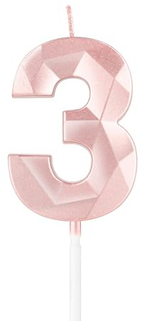 mciskin Rose Gold 3rd Birthday Candles,3rd Birthday Decorations for Girl,3D Number 3 Candle for Cake,Rose Gold Cake Topper for Her Him Party Decorations Wedding Supplies