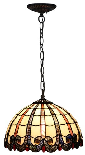 Lampada a sospensione in stile Tiffany, stile barocco, con paralume in vetro colorato, larghezza 12 pollici, per isola cucina, ingresso, camera da letto, soggiorno, sala da pranzo, illuminazione a so
