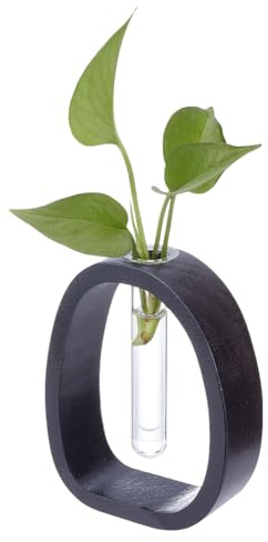 UNICRAFTALE Walnut Solid Wood Vase Small Desk Hydroponic Plant Frame Glass Test Tube Vases Decorative Single Flower Holder Office Home Decoration for Garden Terrarium