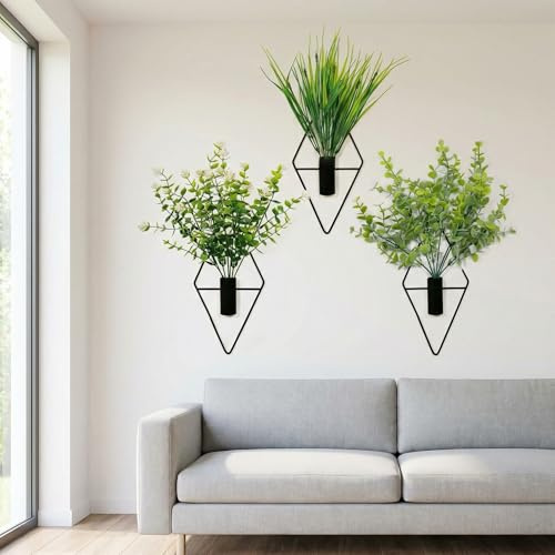 FuxFuis 3 PCS Vases Muraux avec Plantes Artificielles, Plantes Artificielles Suspendues avec Pot, Pot de Fleurs Suspendu, Pots de Fleurs Muraux, Suspension Plante pour Cuisine, Bureau, Chambre