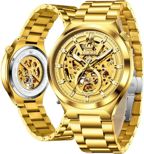 OLEVS Montre Homme Automatique Luxe Or Cadran Acier Inoxydable Bracelet Étanche Lumineux Montre