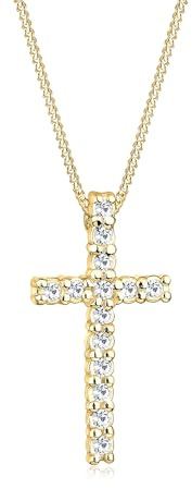 Elli Halskette Damen Kreuz Anhänger Elegant mit Kristallen in 925 Sterling Silber Vergoldet