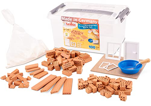 Teifoc 1000 Grundbaukasten - Bastelset Kinder ab 6 Jahre, über 100 Bauteile inkl. wasserlöslichem Mörtel, Montessori Spielzeug, DIY, Motorikspielzeug, pädagogisch wertvolle Bausteine
