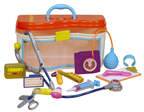 B. toys - MD Wee - Kit medico giocattolo - Set da gioco per il dottore - Set di giochi di finzione per bambini e ragazzi - Stetoscopio, termometro, segnalatore acustico e altro ancora - 18 mesi +