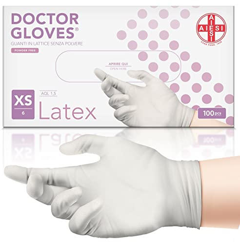 AIESI® Guanti in Lattice monouso senza polvere uso medico DOCTOR GLOVES (Confezione da 100 pezzi) taglia XS