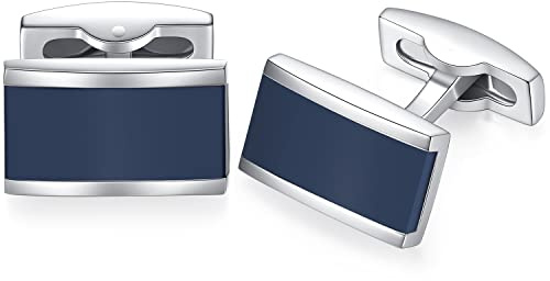 HONEY BEAR Cufflinks Mens Shirt Rectangle Stainless Steel Business Wedding Gift Navy Blue