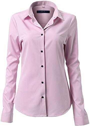 Mujer Camisa Básica Mujer Slim Fit - Camisa Blusa Casual de Fibra de Bambu Manga Larga Informal con Cierre de Botónl, Ideal para Oficina/Trabajo/Entrevista (Rosa, EU36)