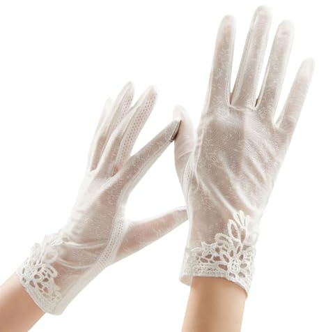 Symphonyw Women Driving Gloves, Ladies Floral Short Lace Gloves Summer UV Sun Protection Gloves Full Finger Touchscreen Gloves Mittens